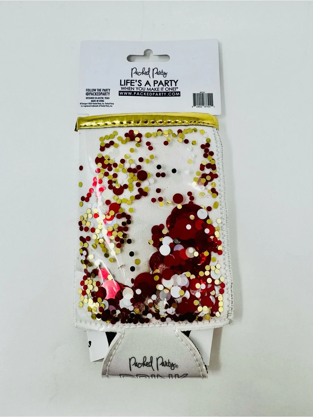 Packed Party Red & Gold Confetti Tall Insulated Drink Sleeve